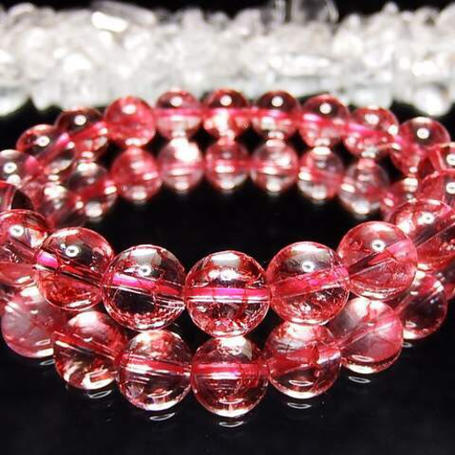 天然石AAAレッドクラック水晶約10ミリ弱数珠ブレスレット石街