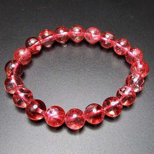 天然石AAAレッドクラック水晶約10ミリ弱数珠ブレスレット石街