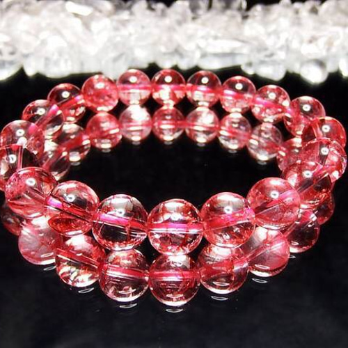 天然石AAAレッドクラック水晶約10ミリ弱数珠ブレスレット石街