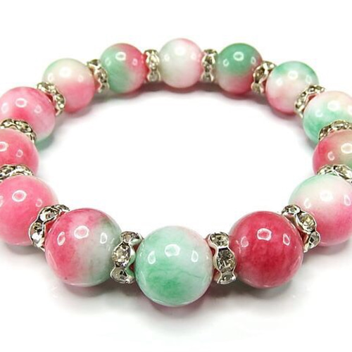 赤緑ジェード天然石可愛いブレスレット12mmロンデルデザイン数珠石街