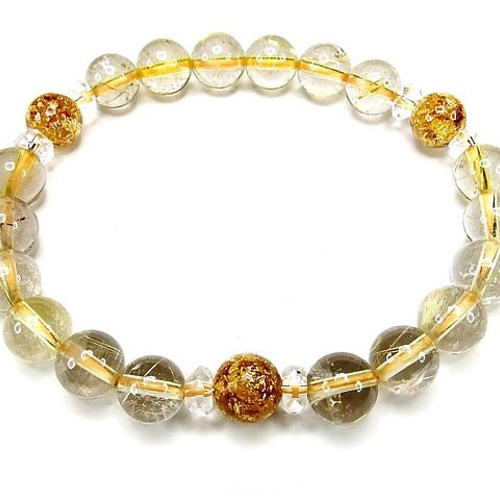 良質,美品】キラキラゴールドルチルクォーツ 11㎜ ブレスレット 透明