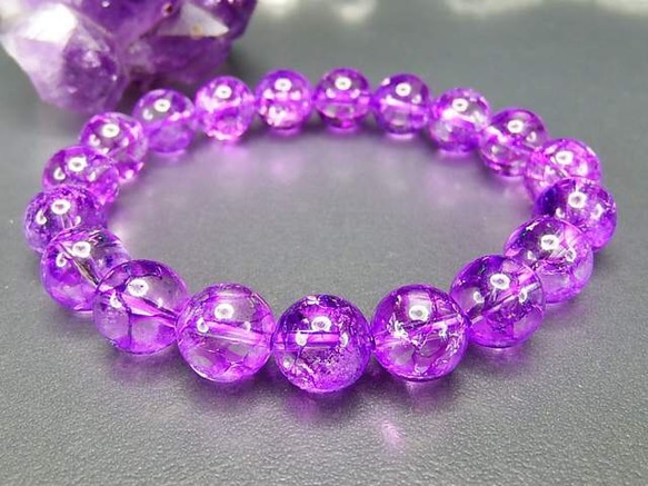AAA紫クラック水晶10mm数珠ブレスレット浄化 3枚目の画像