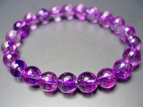 天然石3Ａ紫クラック水晶約8ミリ22粒数珠ブレス石街 2枚目の画像