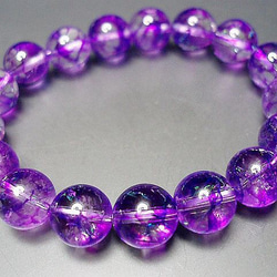 天然石3Ａ紫クラック水晶約12ミリ17粒数珠ブレス石街 1枚目の画像