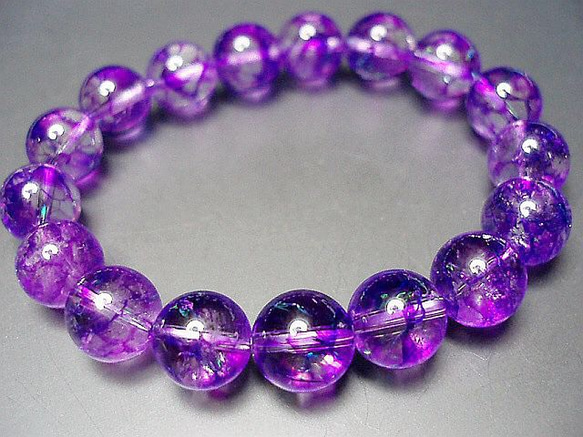 天然石3Ａ紫クラック水晶約12ミリ17粒数珠ブレス石街 1枚目の画像