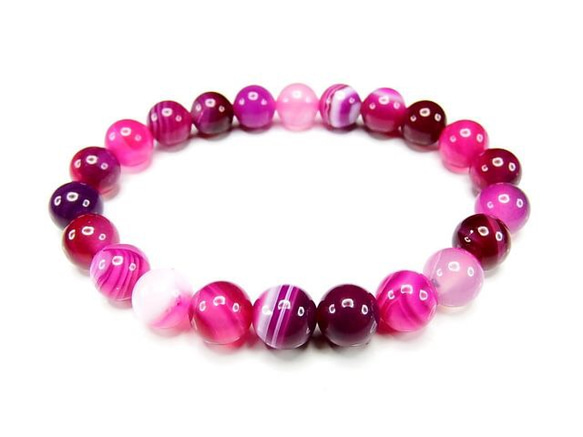 石街人間関係運天然石AAAマゼンタ縞入りアゲート約8mm数珠ブレスレット