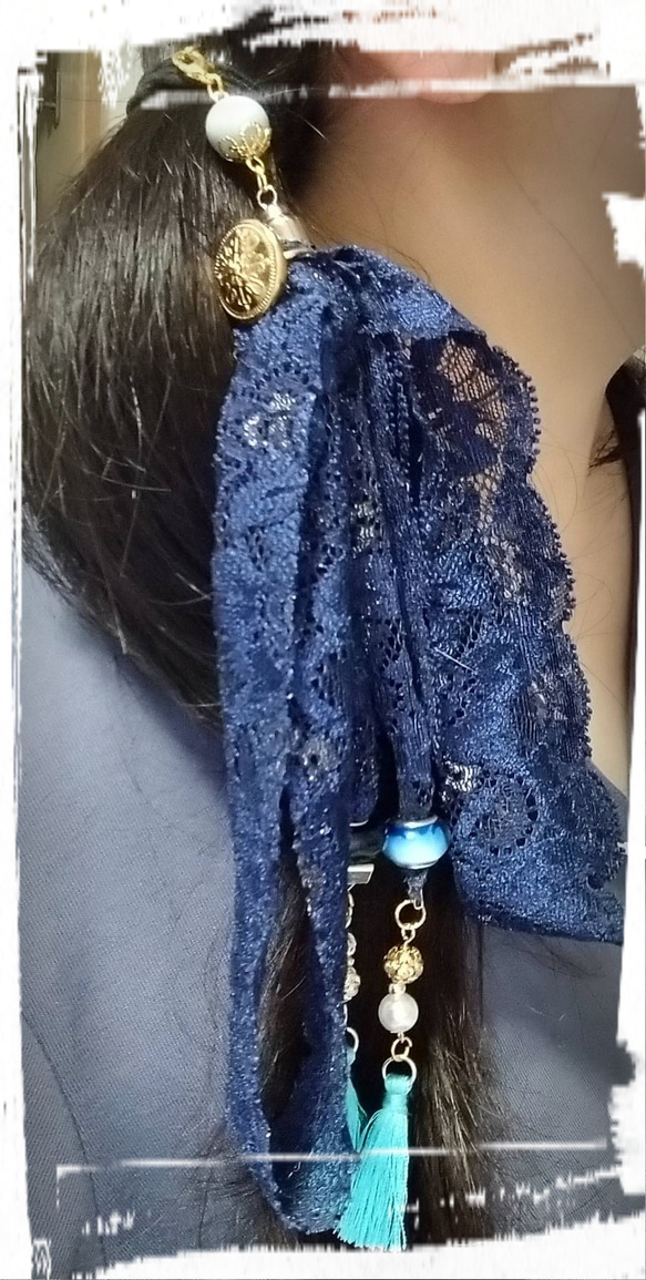 ロングリボンのヘアアクセサリー<紫陽花> 6枚目の画像