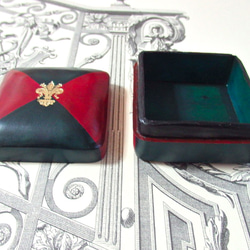 【受注製作】レザージュエリーボックス/mini square/Red×Green 4枚目の画像