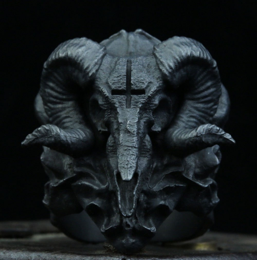 レトロシープスカルリング、ショファースカルリング、邪悪な神の指輪、パンの神の指輪、頭蓋骨の指輪、ゴシックリング、フリーメ