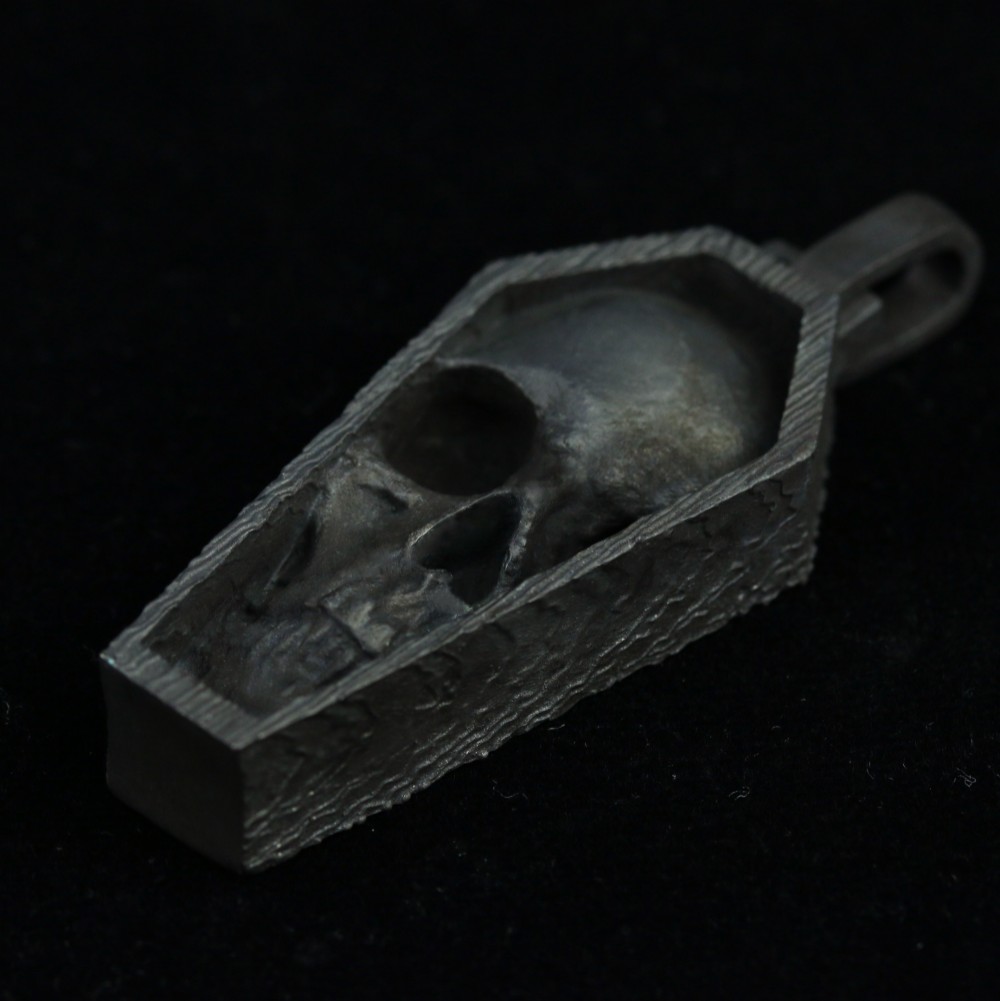 スカル925スターリングシルバーペンダント、棺スカルペンダント、手彫り、ヴィンテージペンダント、棺ペンダント。 シルバー