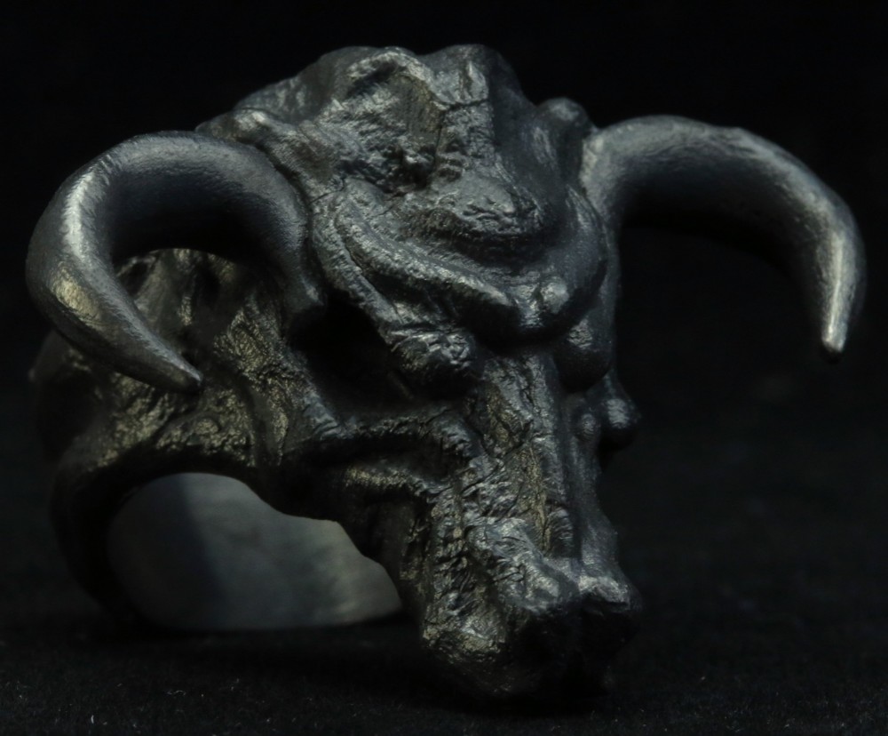 シルバーブルリング、メンズブルリング、3Dブルヘッドリング、酸化メンズリング、トーラスメンズリング、シルバートーラスリン