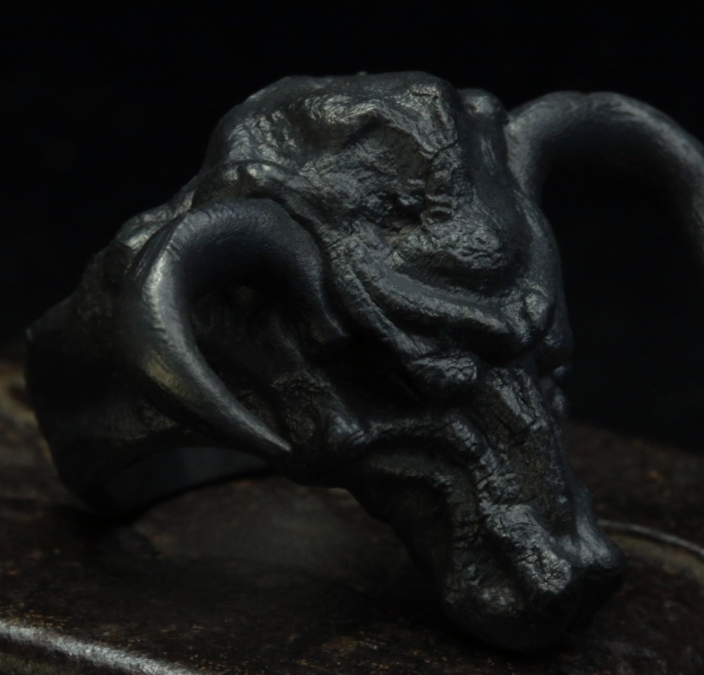 シルバーブルリング、メンズブルリング、3Dブルヘッドリング、酸化メンズリング、トーラスメンズリング、シルバートーラスリン