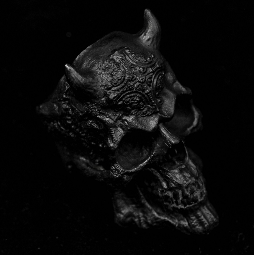 スカルシルバーリング、ホーン付きスカルリング、ディテール925スターリングシルバーリング、メンズスカルリング、モーターサ