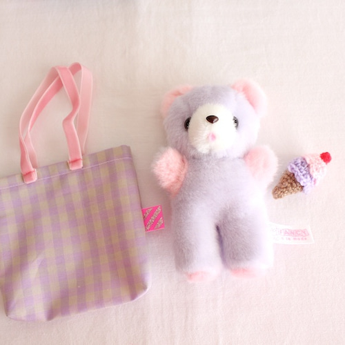 ファンシーアラモード・ ソフィーエショコラ ぬいぐるみ　ミニサイズ　くまちゃん 1点物コラボベア】ピンクパープル・ファンシーアラモード x