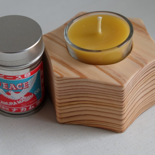 日本製 天然100%蜜蝋 キャンドル 木製 星型キャンドルホルダー マッチ
