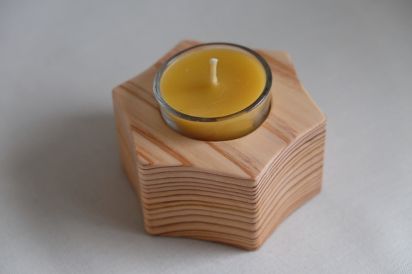 日本製 蜜蝋 キャンドル 木製星型キャンドルホルダー (蜜蝋)… その他