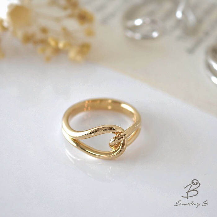『“結び目” ぷっくり ボリューム リング』 SILVER925×K18イエローゴールドコーティング仕上げ 送料無料
