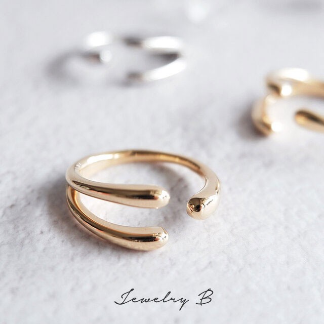 『“しずく” ボリューム リング』 SILVER925×K18イエローゴールドコーティング仕上げ 送料無料