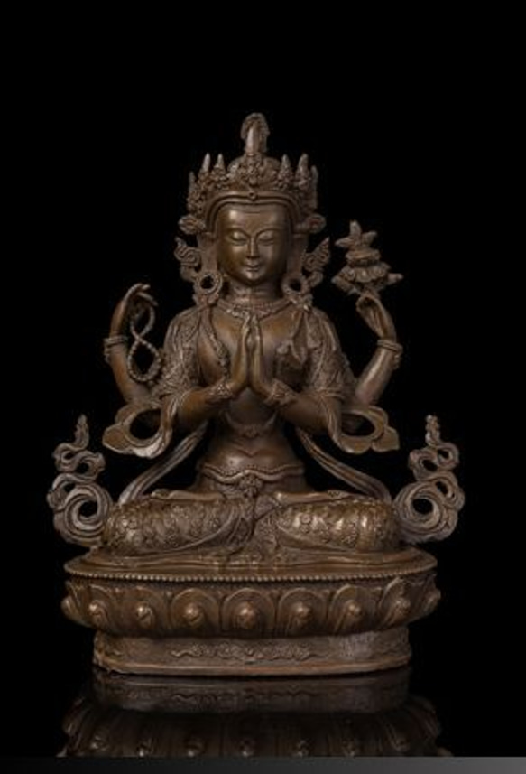 仏教美術 古銅 観音菩薩座像 仏像 置物 観音開逗子付 C R3326