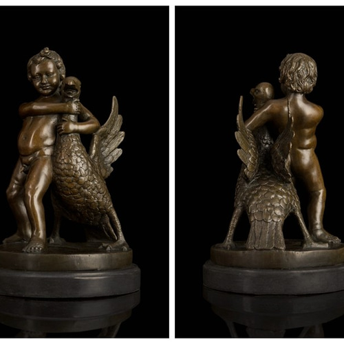 大人気ブロンズ像 子供とガチョウ インテリア家具 置物 彫刻 銅像 彫像