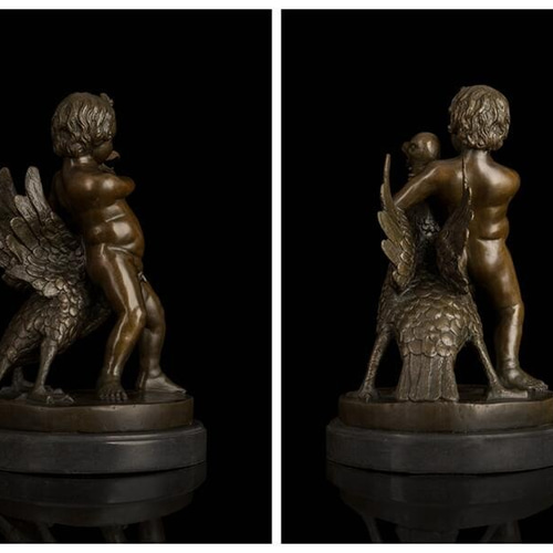 大人気ブロンズ像 子供とガチョウ インテリア家具 置物 彫刻 銅像 彫像