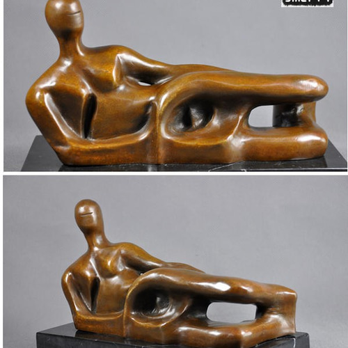 人形　銅製　ブロンズ像　彫像　置物　インテリア　工芸品　美術品　A2975 人気ブロンズ 横になる人体 ヘンリー・ムーア 名品 25.5cm インテリア