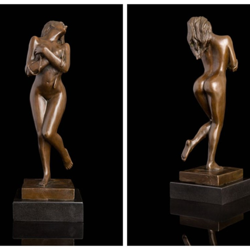 A126 銅製 【ブロンズ】 裸少女 置物 小物入 高13㎝ 幅22㎝ 箱付【＃ A126 銅製 【ブロンズ】 裸少女 置物 小物入 高13㎝ 幅22㎝ 箱付【＃ -