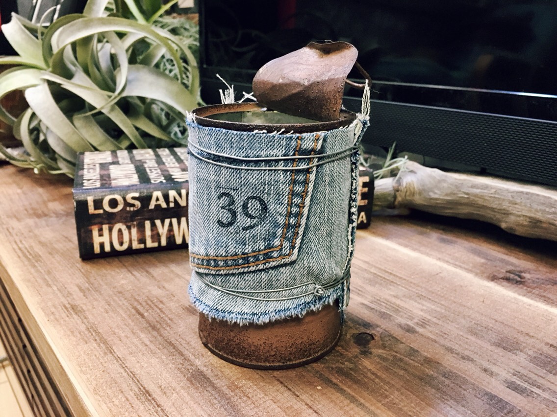 リメイク缶　トレイ ◦ デニムラグ(大) No.587 リメイク缶 トレイ ◦ デニムラグ(大) No.587