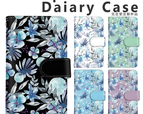 f-310◎】 花柄 スマホケース 青 ブルー 花 綺麗 幻想的