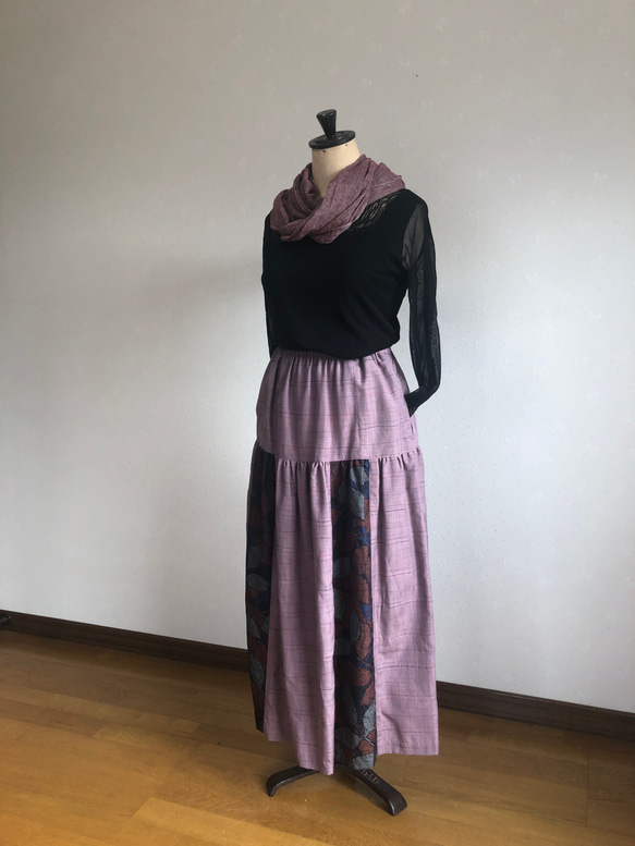 着物リメイク　紬のギャザースカート 1枚目の画像