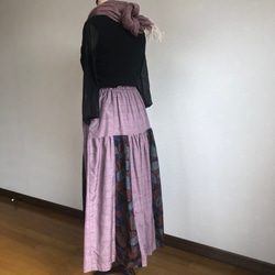 着物リメイク　紬のギャザースカート 2枚目の画像