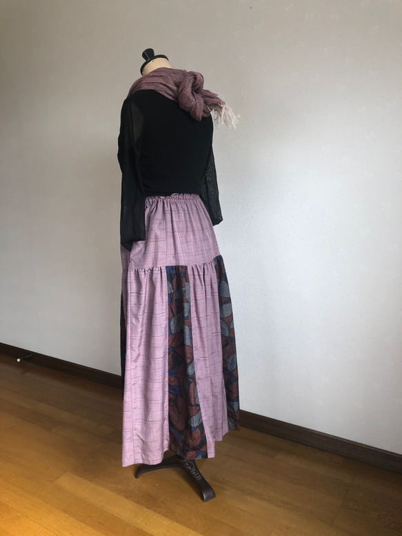 着物リメイク　紬のギャザースカート 2枚目の画像