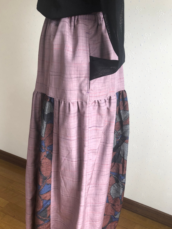 着物リメイク　紬のギャザースカート 3枚目の画像