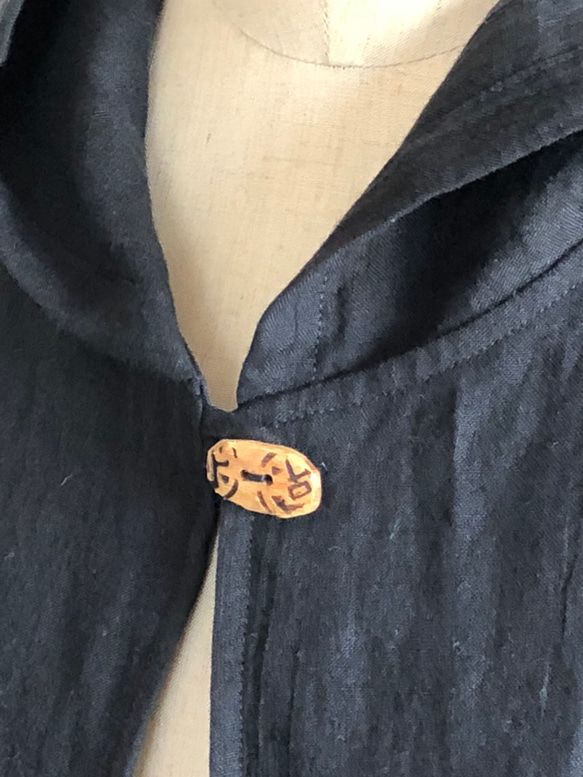 リネンのフード付きジャケット(黒) 4枚目の画像
