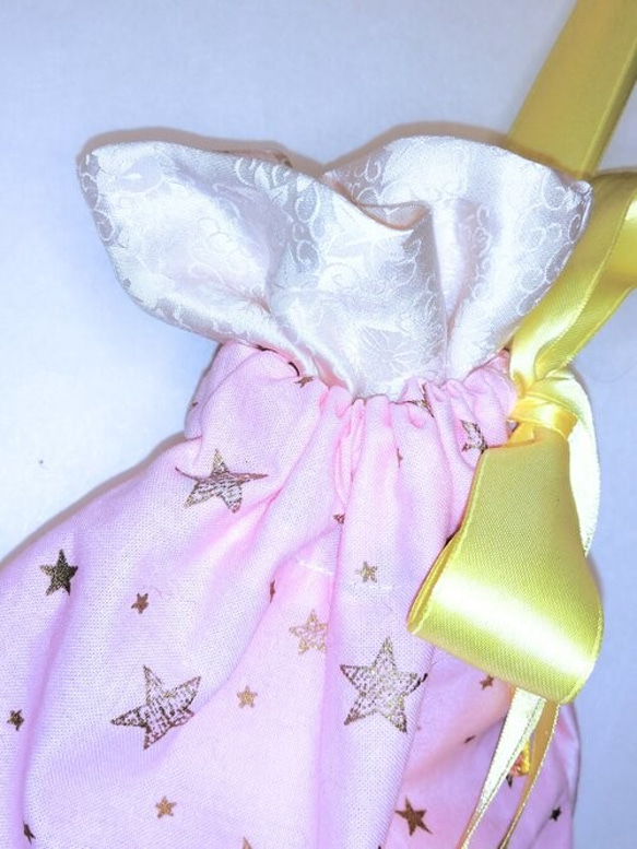 STARLIGHT・ポーチ・ 着物・ピンク、アイボリーと黄色・可愛い 4枚目の画像