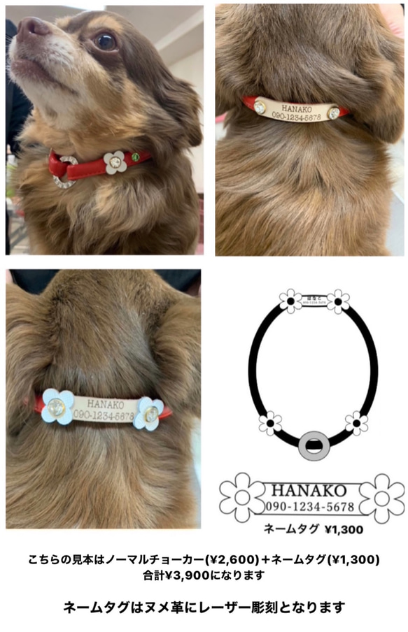 小型犬用　MEARISオリジナル本革チョーカー (迷子札) まゆはなちゃん様専用オーダーページ 7枚目の画像