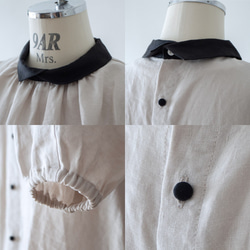 Cleric Collar 優雅成熟可愛後背胡桃木鈕扣捲袖法式亞麻襯衫 3/4 袖子：米色 Cleric 第10張的照片