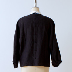牧師領優雅成熟可愛後背包扣捲袖法式亞麻上衣3/4袖：黑色牧師 第7張的照片