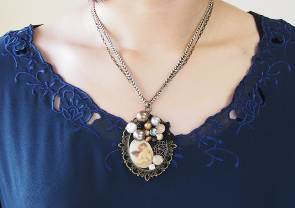 Vintage Angel with Cotton Pearl Necklace　【N-9】 2枚目の画像