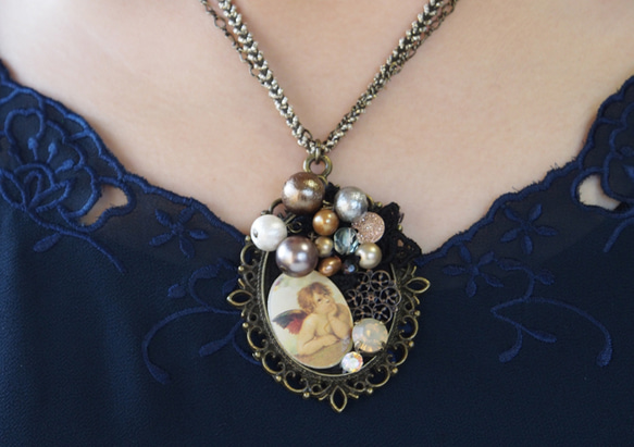 Vintage Angel with Cotton Pearl Necklace　【N-9】 3枚目の画像