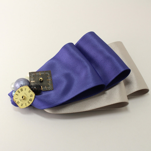 2 color ribbon with vintage clock ヘッドドレス 4枚目の画像