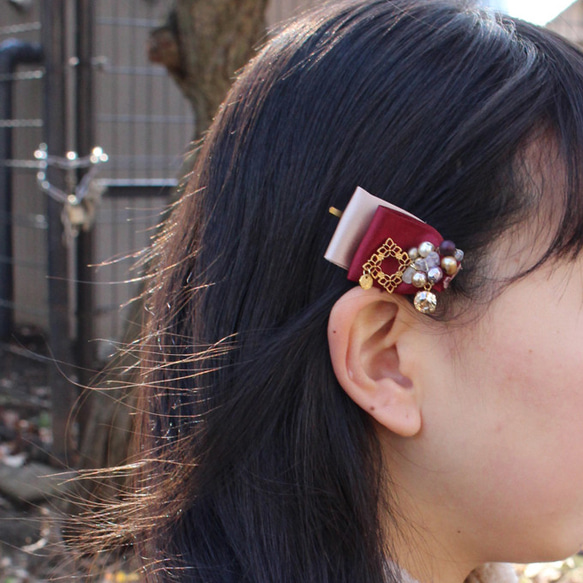 dark red and flower hair pin 1枚目の画像