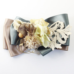 Vintage green ribbon with flower  ヘッドドレス 1枚目の画像