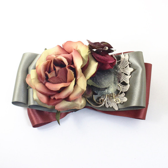 Antique color ribbon with flowerヘッドドレス 1枚目の画像