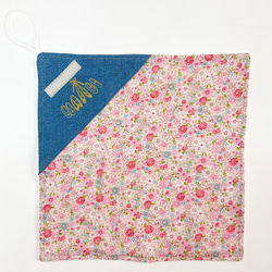 送料無料◆2枚セットループ付きタオル　ふんわりガーゼ　　花柄（ピンク＆ラベンダー）バレエシューズの刺繍付き 3枚目の画像