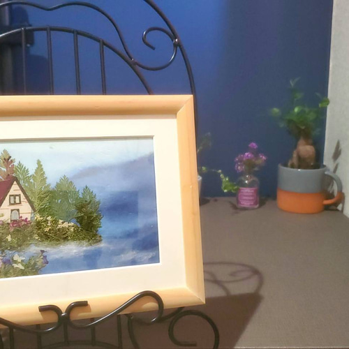 風景押し花額 ミニ薔薇咲く小窓風景 押し花額 02 その他アート 神戸六甲 優花