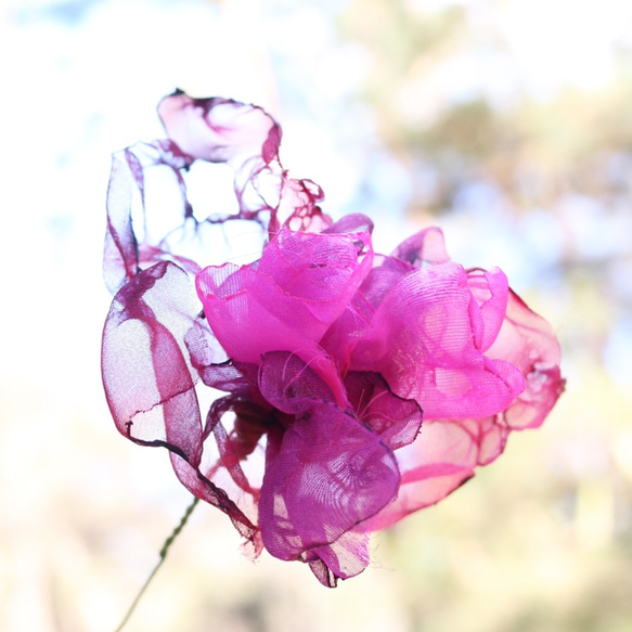 ローズピンク｜カラフルオーガンジーのアートフラワー【造花】 3枚目の画像