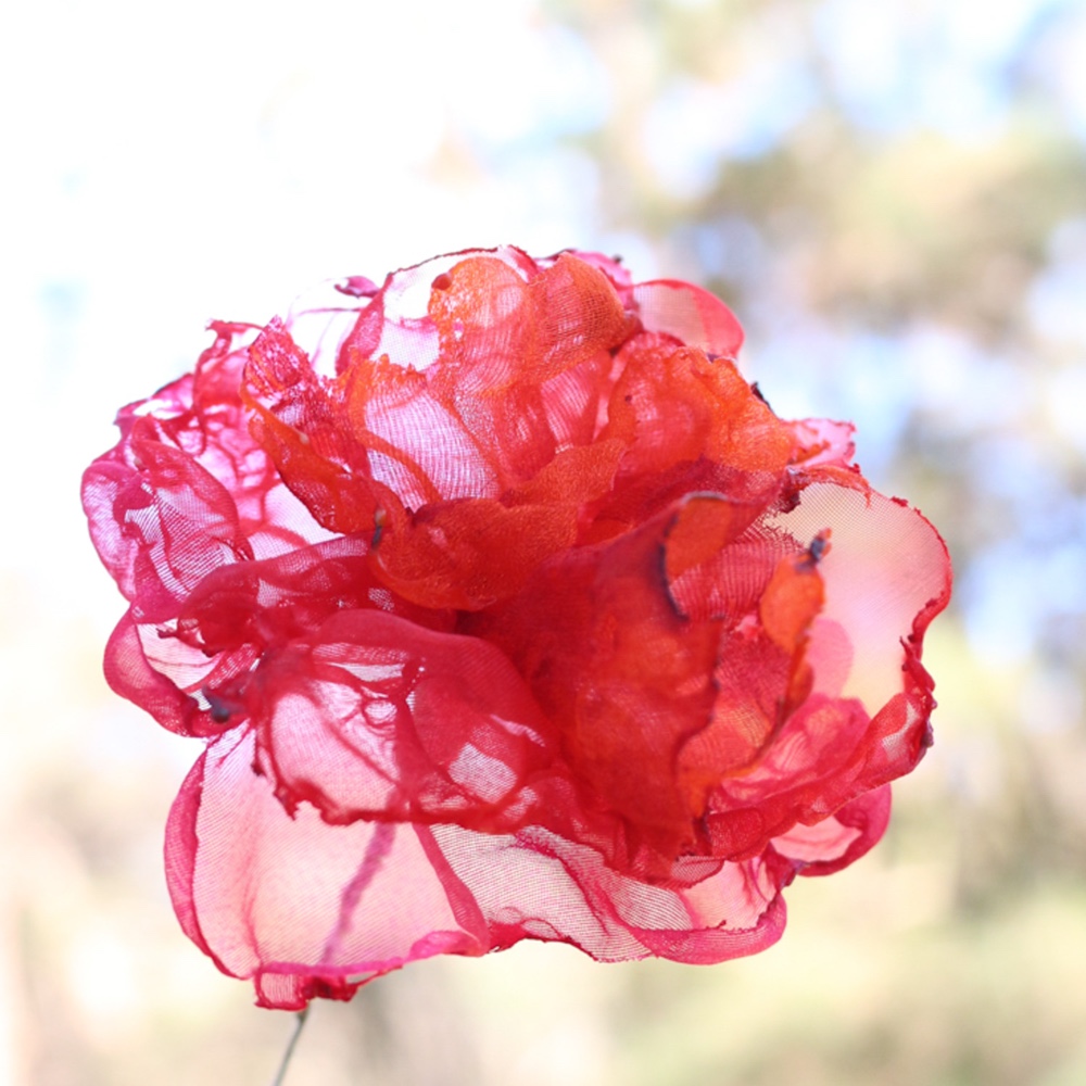 カーネーション 赤とオレンジ｜カラフルオーガンジーのアートフラワー