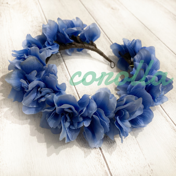 《送料無料》こども用造花の小さなフリフリ花冠（ブルー）使い方色々♪ 1枚目の画像