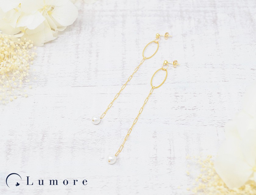 楕円フープのロングピアス